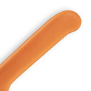 Close-up of the Messermeister Petite Messer Orange Kullens Santoku Knife - 5", showing its smooth, rounded orange handle against a white background.