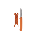 The Messermeister Petite Messer Parer Trio Set with Matching Sheaths by Messermeister features colorful paring knives and sheaths—perfect for any knife set, all shown on a white background.