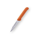 The Messermeister Petite Messer Parer Trio Set with Matching Sheaths features sharp stainless steel blades and orange handles—an essential addition to any knife collection.