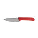 The Messermeister Petite Messer Red Chef's Knife - 5" features a high-carbon stainless steel blade and a red ergonomic handle, shown against a plain white background.