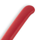 Close-up of the red handle of the Messermeister Red Serrated Tomato Knife with Matching Sheath (4.5"), set against a white background.
