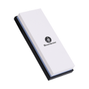 The Messermeister Polishing Stone - 2000 & 5000 Grit is a rectangular white dual-sided water stone with a black base, featuring the Messermeister logo and name on top—perfect for precise knife sharpening.