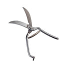 The Messermeister Poultry Shear - 10" by Messermeister features stainless steel blades, curved edges, and a spring-loaded handle, shown open on a white background.