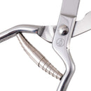 Close-up of the Messermeister Poultry Shear - 10", featuring shiny stainless steel blades and a spring-loaded handle, designed by Messermeister for heavy-duty kitchen cutting tasks.