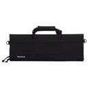 The Messermeister Preservation Black Knife Roll -12 Pocket is a stylish, practical chef bag with a top handle, front Messermeister logo, and dual zipper pulls—ideal for any kitchen professional.