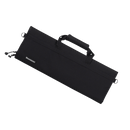 The Messermeister Preservation Black Knife Roll - 12 Pocket is a durable, rectangular black chef bag with handle and zipper, featuring a front logo tag. Ideal for eco-friendly storage, this Messermeister case appears on a white background.
