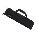 The Messermeister Preservation Black Knife Roll - 5 Pocket features a top handle, zipper closure, and durable fabric made from recycled water bottles. It displays a small rectangular “Messermeister” label and is shown against a plain white background.