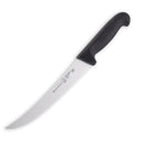 The Messermeister Pro Series Breaking Knife - 8" features a curved German stainless steel blade and a black ergonomic handle, displayed on a white background.