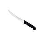 The Messermeister Pro Series Breaking Knife - 8" features a sharp, curved German stainless steel blade and a black ergonomic handle, displayed on a plain white background.