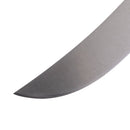 Close-up of the sharp tip and edge of the Messermeister Pro Series Breaking Knife - 8" stainless steel blade against a white background.