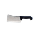 The Messermeister Pro Series Heavy Meat Cleaver - 6" features a black ergonomic handle and is crafted from high-carbon stainless steel by Messermeister, shown on a white background.