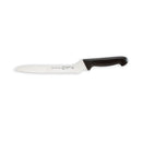 The Messermeister Pro Series Offset Scalloped Slicer - 8" features a black handle and silver German steel blade, made by Messermeister, displayed on a white background.