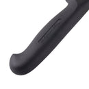 Close-up of a black plastic handle from the Messermeister Pro Series Semi-Flex Curved Boning Knife - 6", featuring partially visible embossed text along the side.