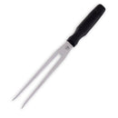 The Messermeister Pro Series Straight Carving Fork - 7" features two stainless steel prongs and a long black handle, displayed against a white background.