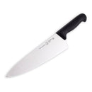The Messermeister Pro Series Wide Chef's Knife - 10" by Messermeister is made from German stainless steel and has an ergonomic black handle, shown on a white background.