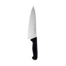 The Messermeister Pro Series Wide Chef's Knife - 10" features a sharp German stainless steel blade and a black ergonomic handle, displayed on a plain light gray background.