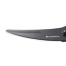Close-up of Messermeister Push Button Take-Apart Poultry Shears (10") against a white background, featuring the brand name printed on the blade.