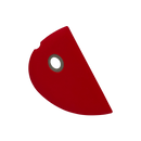 The Messermeister Red Mini Silicone Bowl Scraper, featuring a semicircular shape and hole on the straight edge, is heat-resistant, dishwasher safe, and shown against a plain white background.