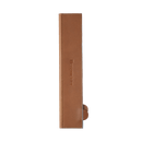 A rectangular brown leather case with visible stitching, the Messermeister Saddle Brown Leather Magnetic Edge-Guard (10.5") protects chef’s knives in style, featuring the brand name embossed on front and shown against a white background.