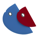 The Messermeister 2 Piece Silicone Bowl Scraper Set features overlapping blue and red, semi-circular scrapers on a white background. The larger blue scraper has a metal-ringed hole and both are heat-resistant utensils by Messermeister.