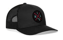 The Haka Hat Miami Trucker Hat in black features a circular patch with a stylized MIA design and Florida outline, plus an adjustable snapback closure for the perfect fit. Brand: Haka Hat. Product name: Black MIA X Snapback.