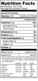 Nutrition Facts for Millican Pecan Orchard Fresh Raw Pecan Halves - Premium Shelled Texas Pecans (0.5 oz/14g): 100 cal, 10g fat, 1g sat fat, 1g carb, 1g protein, <1g sugar—no cholesterol or sodium.