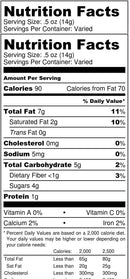 Two black and white nutrition facts labels display serving size, calories, total fat, cholesterol, sodium, carbohydrates, dietary fiber, sugars, protein, vitamins, calcium, and iron per serving for each Millican Pecan White Chocolate Pecan Cluster - Individually Wrapped treat. Ideal for discerning snackers or anyone craving a gourmet pecan cluster from Millican Pecan.