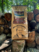 Myron Mixon Lump Charcoal view of bag of charcoal. 