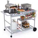 Outdoor cooking is simple with the DirectDeals Movable Grill Table with 2 Spice Containers and Station for Backyard and BBQ—everything organized on shelves and trays with wheels for easy mobility.