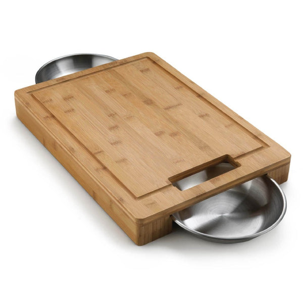 Napoleon Bamboo Cutting Board with Stainless Steel Bowls from DDR BBQ Supply