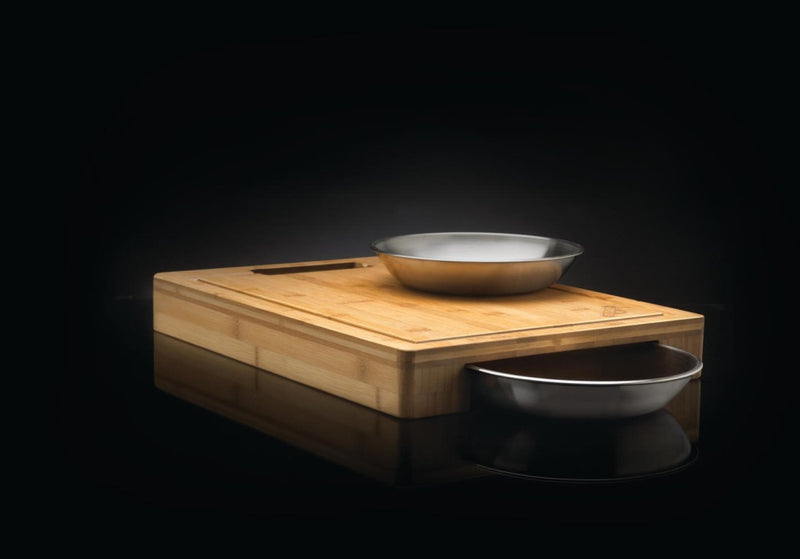 Napoleon Bamboo Cutting Board with Stainless Steel Bowls from DDR BBQ Supply