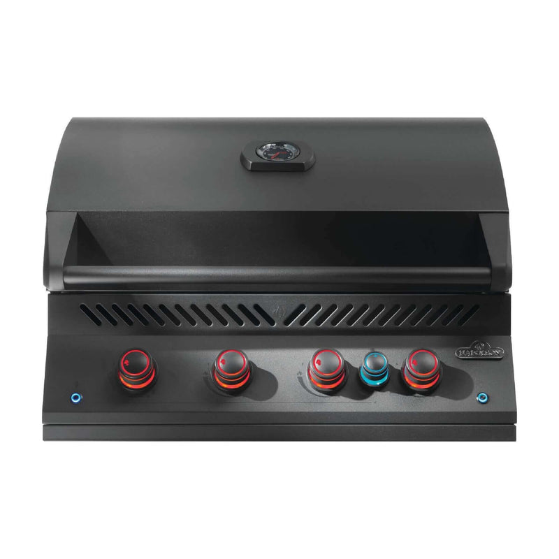 Napoleon Built-In 700 Series 32 Phantom matte black gas grill with infrared rotisserie and LED backlit knobs
