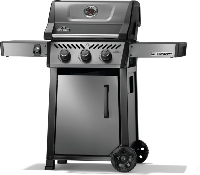 Napoleon Freestyle 365 Natural Gas Grill F365DNGT a 3-Burner Compact Gas Grill with Folding Shelves, JETFIRE Ignition, and Cast Iron Grates from DDR BBQ Supply
