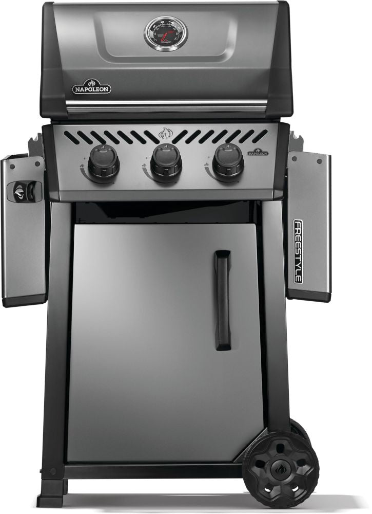 Napoleon Freestyle 365 Natural Gas Grill F365DNGT a 3-Burner Compact Gas Grill with Folding Shelves, JETFIRE Ignition, and Cast Iron Grates from DDR BBQ Supply