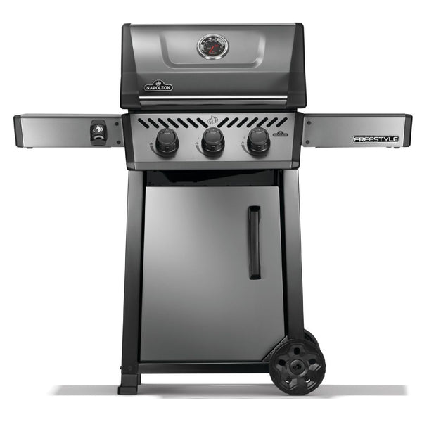 Napoleon Freestyle 365 Natural Gas Grill F365DNGT a 3-Burner Compact Gas Grill with Folding Shelves, JETFIRE Ignition, and Cast Iron Grates from DDR BBQ Supply