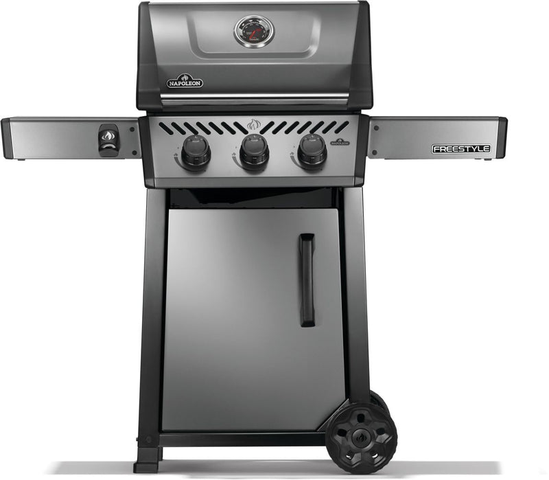 Napoleon Freestyle 365 Natural Gas Grill F365DNGT a 3-Burner Compact Gas Grill with Folding Shelves, JETFIRE Ignition, and Cast Iron Grates from DDR BBQ Supply