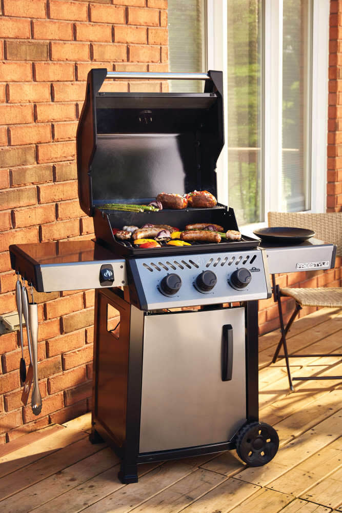 Napoleon Freestyle 365 Natural Gas Grill F365DNGT a 3-Burner Compact Gas Grill with Folding Shelves, JETFIRE Ignition, and Cast Iron Grates from DDR BBQ Supply