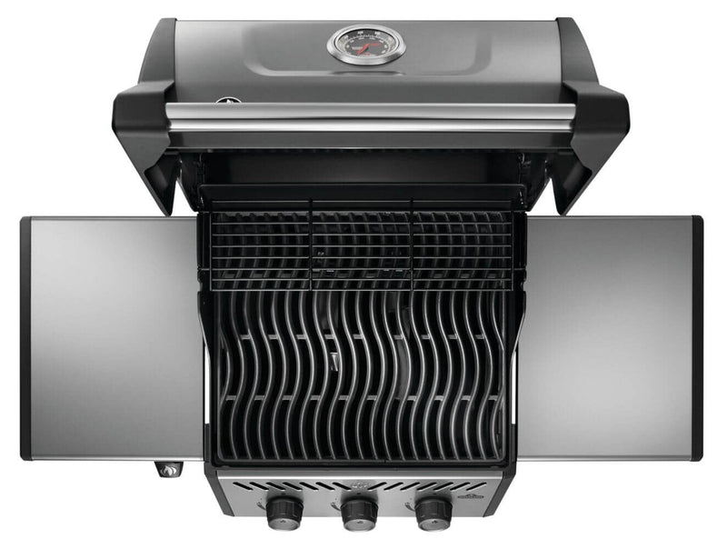 Napoleon Freestyle 365 Natural Gas Grill F365DNGT a 3-Burner Compact Gas Grill with Folding Shelves, JETFIRE Ignition, and Cast Iron Grates from DDR BBQ Supply