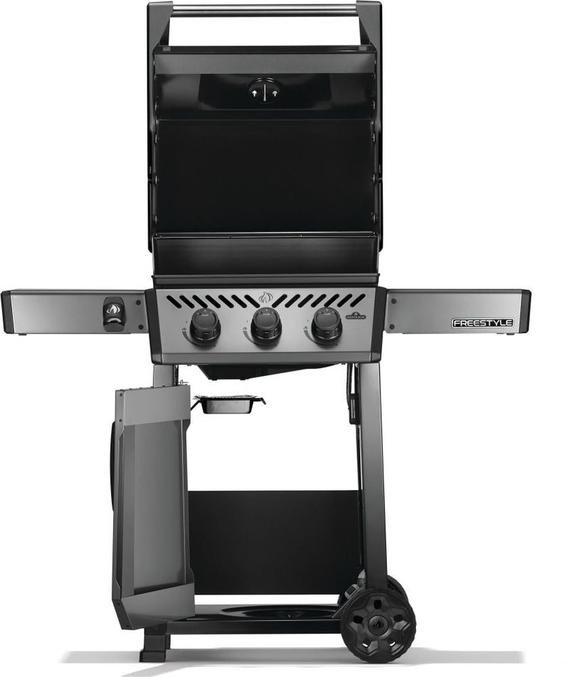 Napoleon Freestyle 365 Natural Gas Grill F365DNGT a 3-Burner Compact Gas Grill with Folding Shelves, JETFIRE Ignition, and Cast Iron Grates from DDR BBQ Supply