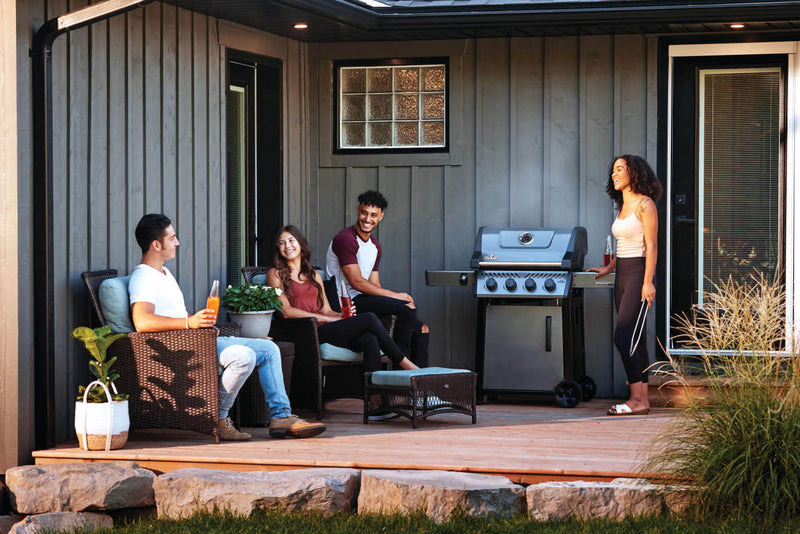 Napoleon Freestyle 425 Gas Grill a 4-Burner Grill with JETFIRE Ignition, Folding Shelves, and Cast Iron Grates from DDR BBQ Supply