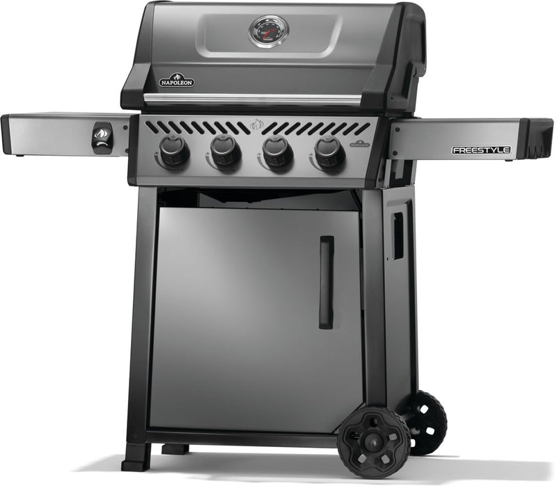 Napoleon Freestyle 425 Gas Grill a 4-Burner Grill with JETFIRE Ignition, Folding Shelves, and Cast Iron Grates from DDR BBQ Supply