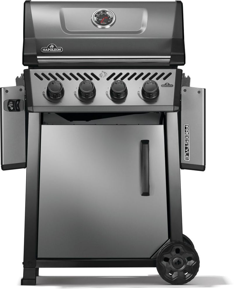 Napoleon Freestyle 425 Gas Grill a 4-Burner Grill with JETFIRE Ignition, Folding Shelves, and Cast Iron Grates from DDR BBQ Supply