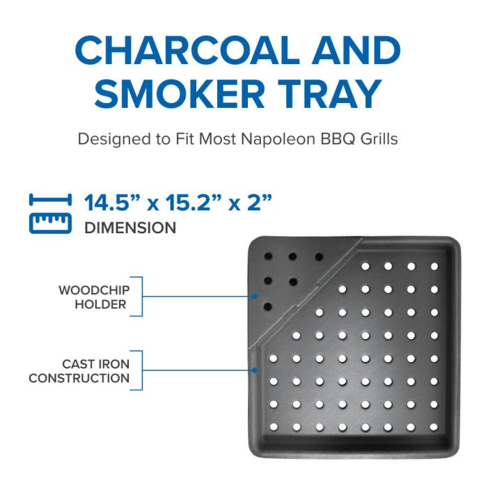 Napoleon Charcoal and Smoker Tray accessory that converts your gas grill to charcoal and smoke at DDR BBQ Supply dimensions
