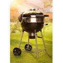 Napoleon PRO22 charcoal kettle grill with adjustable cast iron grates and rotisserie-ready lid