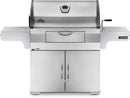 Napoleon Professional 605 Large Charcoal Grill stainless steel charcoal cart grill with rear rotisserie burner and adjustable charcoal tray