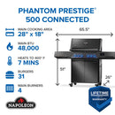 Napoleon Phantom Prestige 500 Connected Grill with WiFi, Bluetooth, infrared side and rear burners, and integrated rotisserie kit
