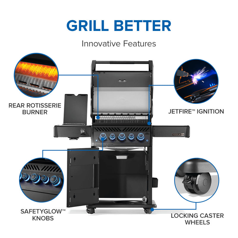 Napoleon Phantom Rogue PRO-S 425 Matte Black Gas Grill with Infrared Side and Rear Burners at DDR BBQ Supply