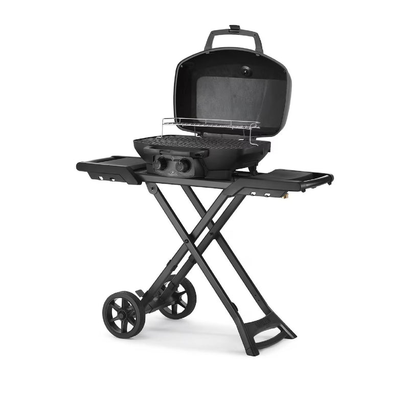 Napoleon Phantom TravelQ Pro 285X Portable Freestanding Propane Gas Grill - Matte Black - PRO285X-BK open with rack