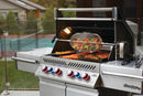 Napoleon Prestige PRO 500 RSIB gas grill with 6 burners, stainless steel body, infrared rear and side burners, and rotisserie kit