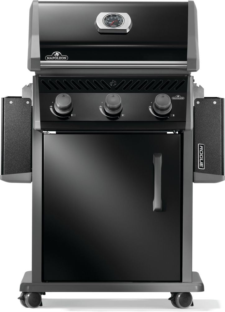 Napoleon Rogue 425 Gas Grill a 3-Burner Stainless Steel Grill with JETFIRE Ignition, WAVE Grids, Folding Shelves, and Dual-Level Sear Plates from DDR BBQ Supply